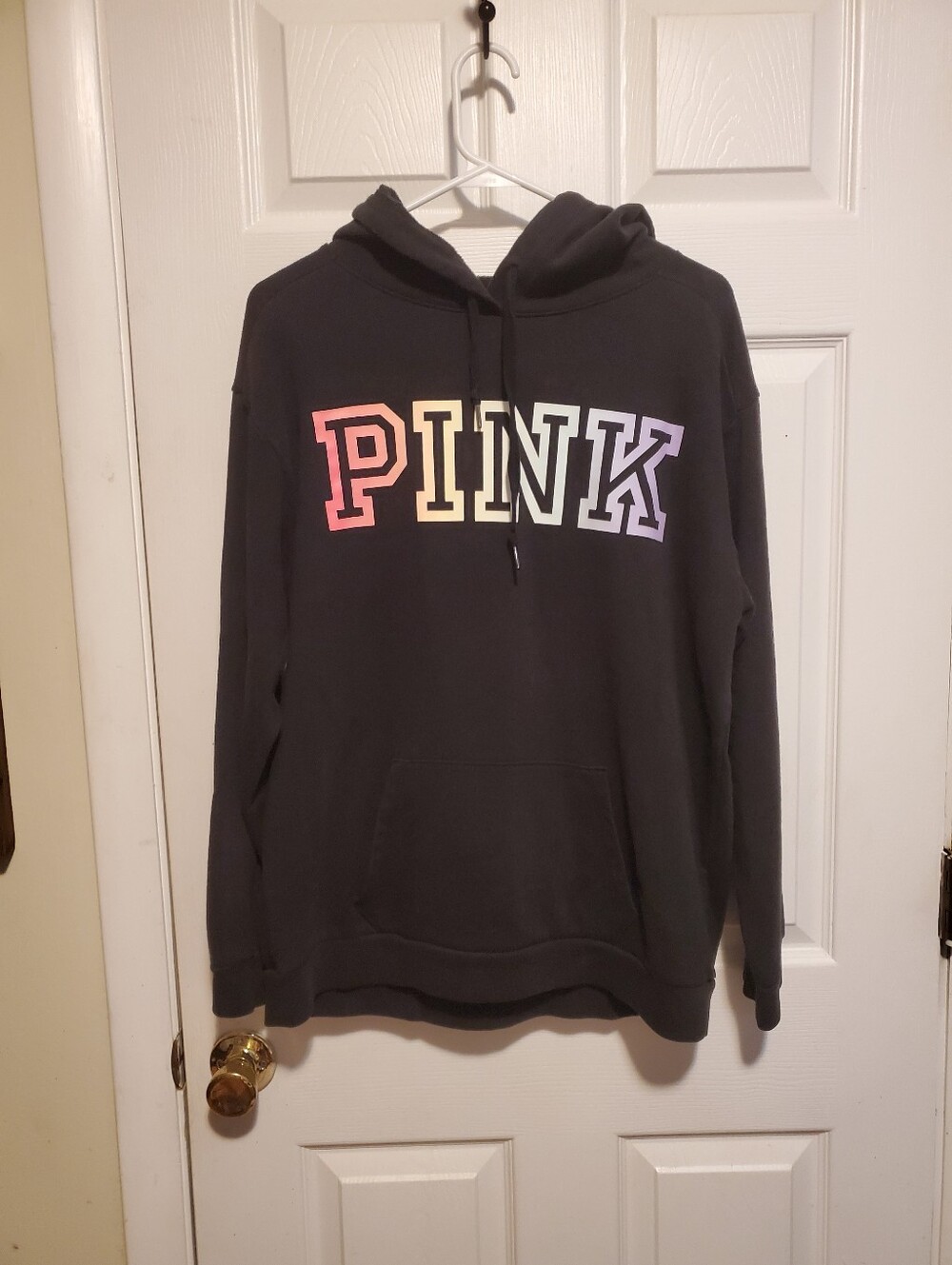PINK Victoria's Secret Black Hoodie with Pastel Ombre PINK Logo